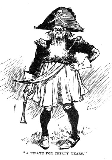 The King in a skull-and-crossbones hat with cutlass and pistol: a pirate for thirty years.